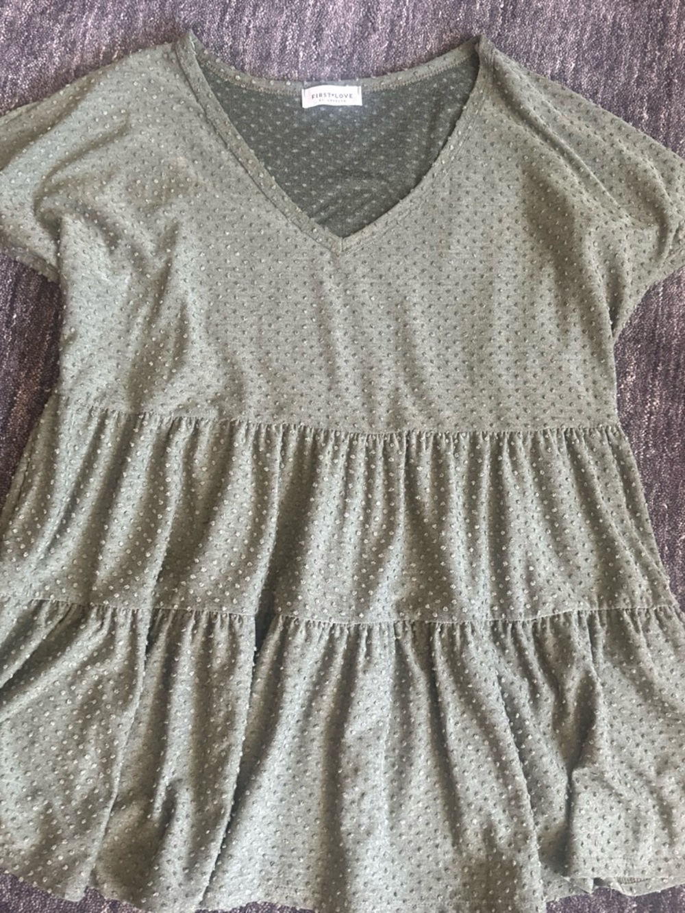 First Love Olive Tiered V-Neck Short Sleeve Top